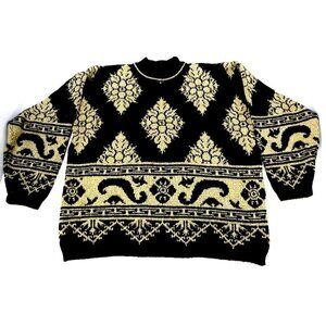 Vintage WESTERN COLLECTION black & gold woman's sweater with shoulder pad size L